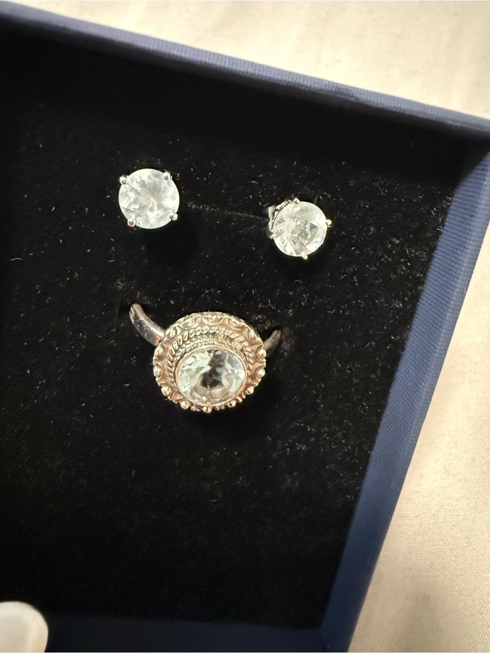 Blue topaz set, ring and earrings studs